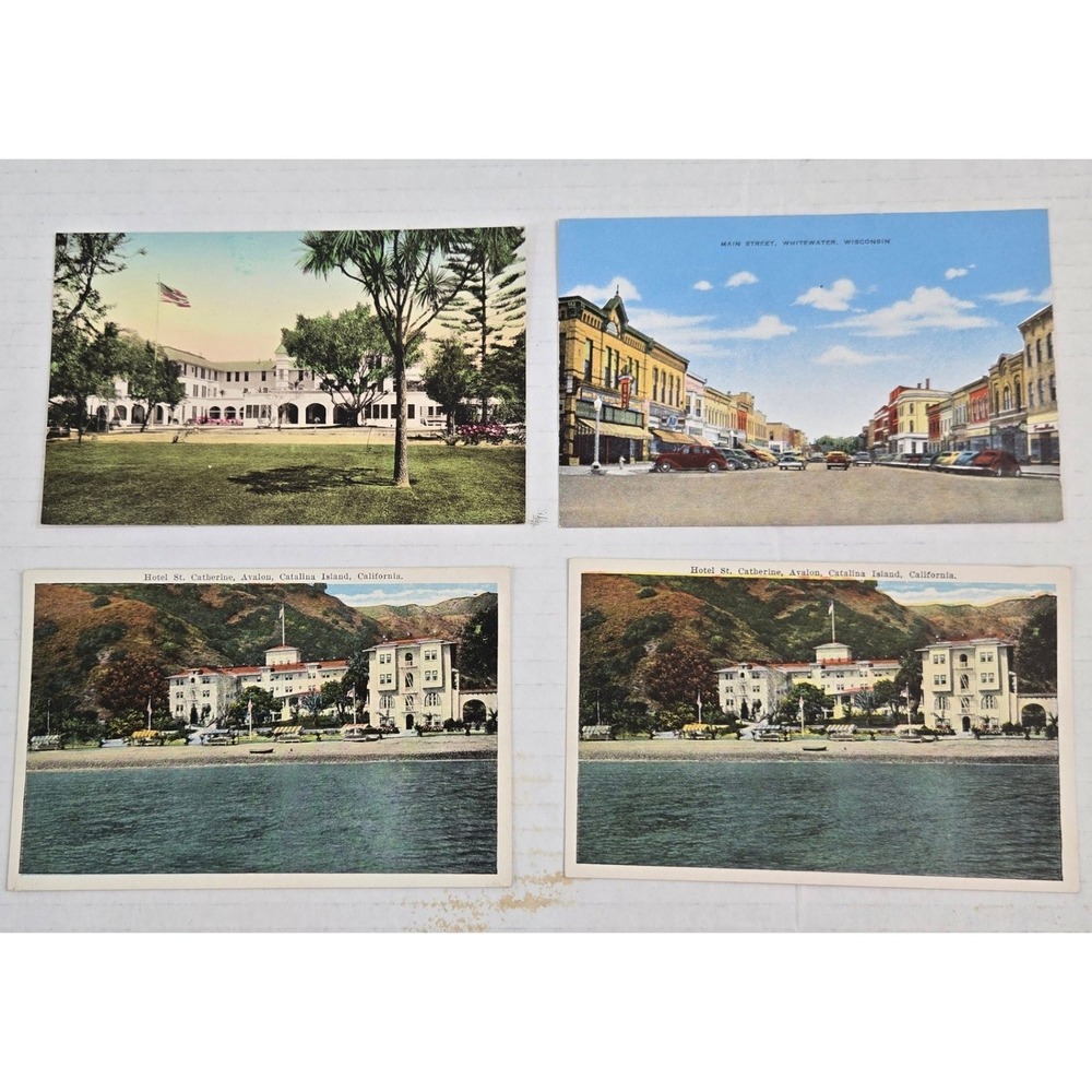 Lot 4 Vintage‎ Linen Postcards 1940s Hotel St Catherine Avalon Whitewater WI